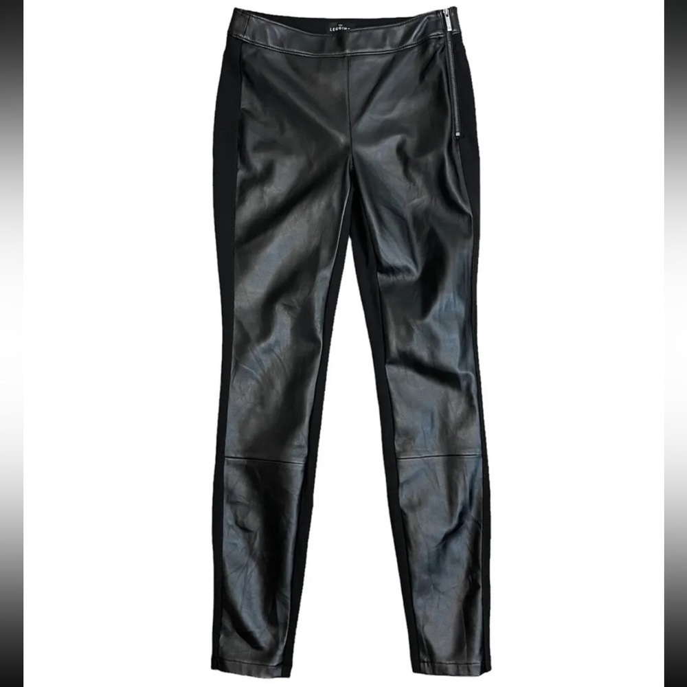 White House Black Market Black Faux Leather & Ponte Panel Skinny Pants